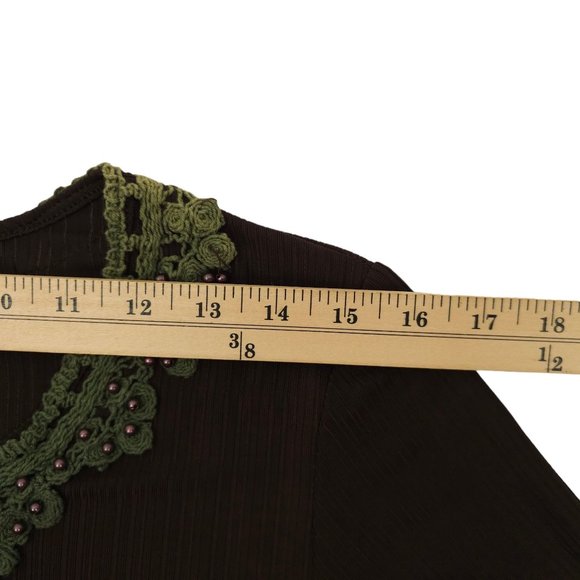 Pretty Angel Chocolate Floral Boho Tunic Top Womens L Crochet Trim Button Detail - Picture 4 of 15